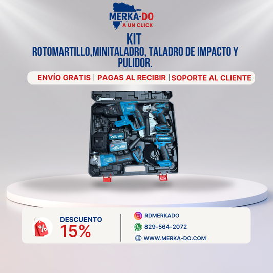 SET DE HERRAMIENTAS 5 PIEZAS : ROTOMARTILLO,MINITALADRO, TALADRO DE IMPACTO Y PULIDOR